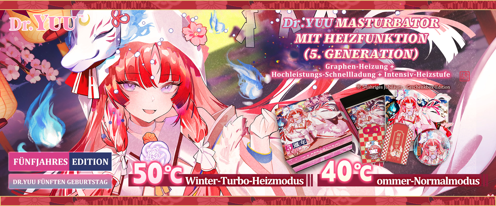 Dr.YUU Masturbator mit Heizung Gen 5 | 40°C/50°C Graphen-Wärme & 3 Vibrationsstufen