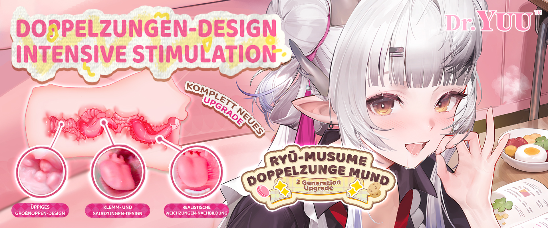 Dr.YUU Ryū-Musume Doppelzunge Masturbator | Drachenhorn-Design & Doppelte Stimulation